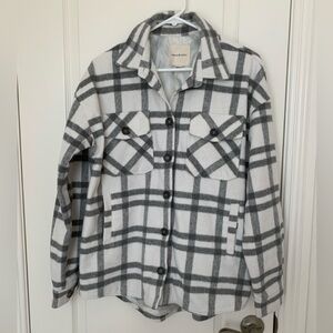 Thread & Supply Plaid Shacket Jacket Gray & White Button Front Lined Size Small